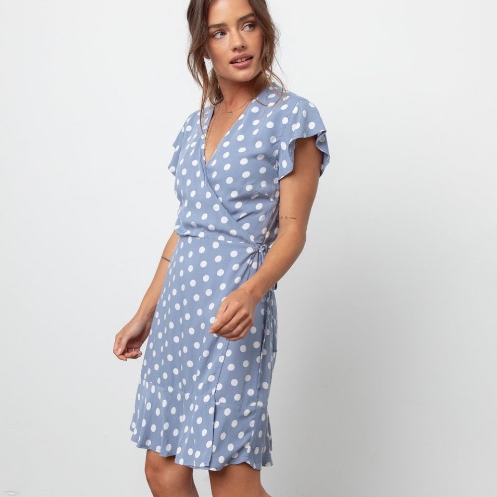 Rails Blue Polka Dot Wrap Mini Dress